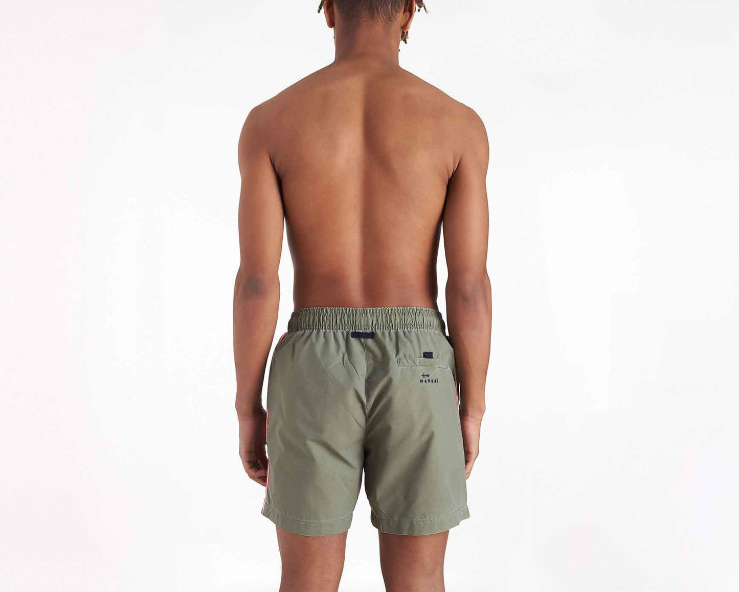 Swim Shorts - Hamptons - Kaki Green with Stripes Wash Out