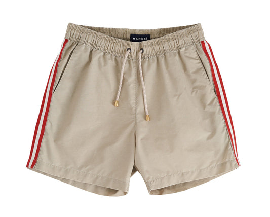 Swim Shorts - Hamptons - Kaki Beige with Stripes Wash Out