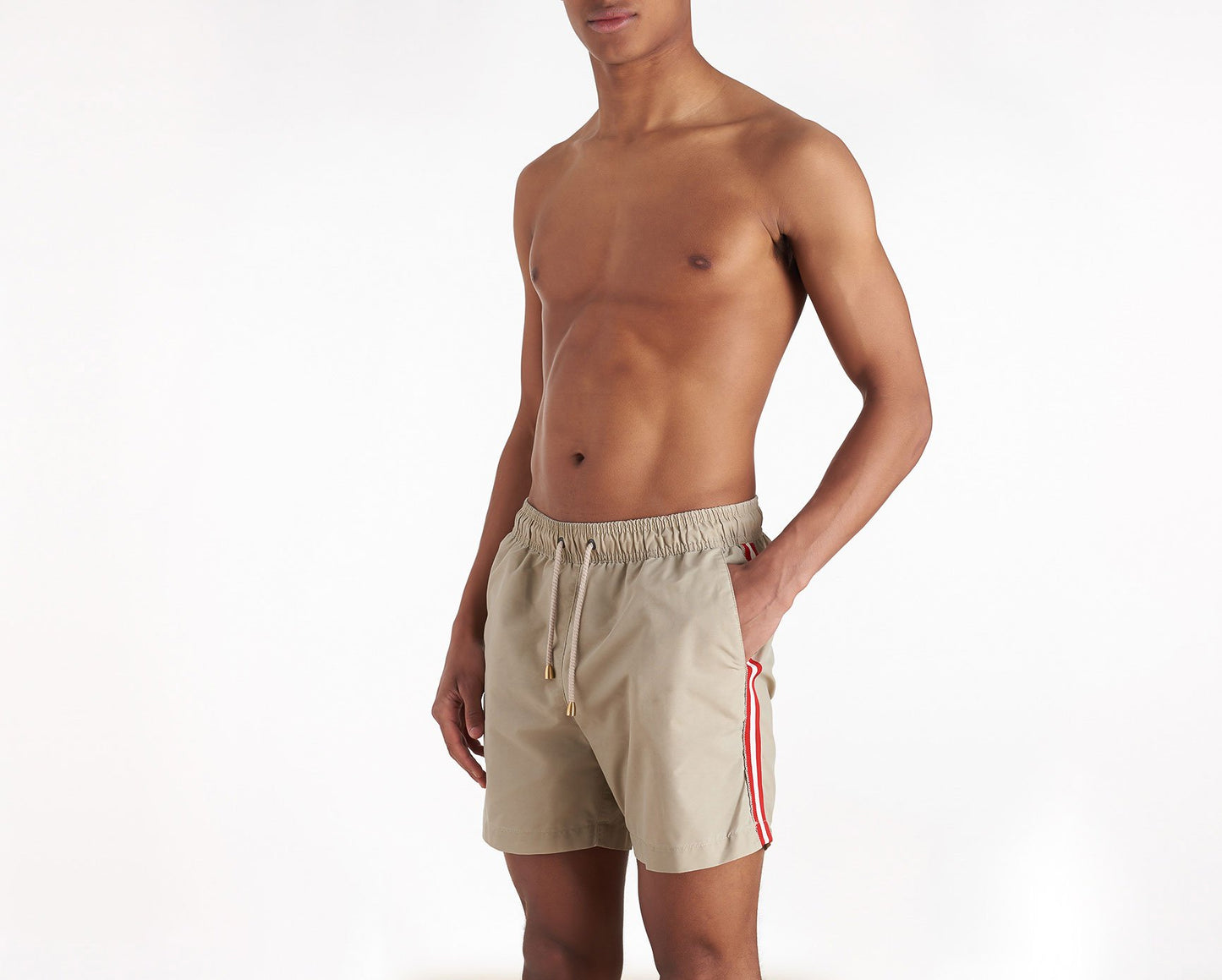 Swim Shorts - Hamptons - Kaki Beige with Stripes Wash Out