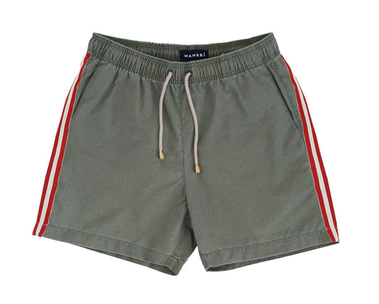 Swim Shorts - Hamptons - Kaki Green with Stripes Wash Out