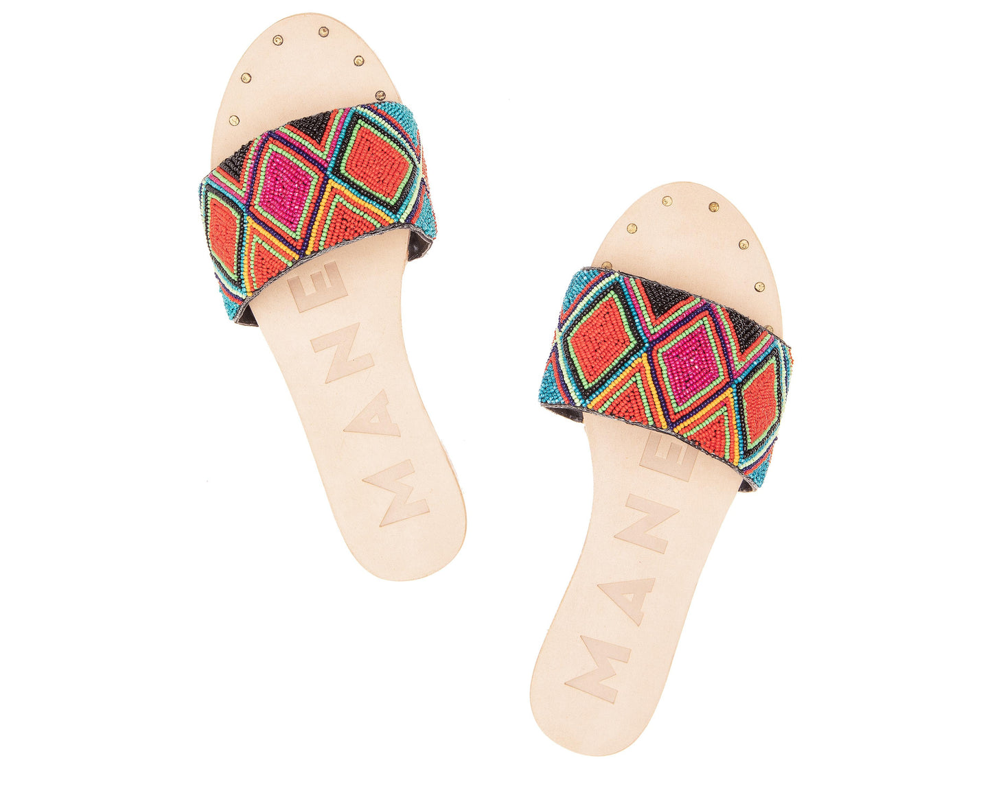 One Belt Sandals - Ibiza - Pink & Red Squares