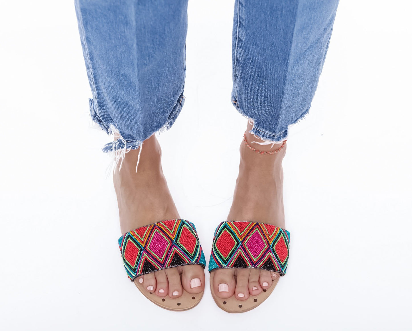 One Belt Sandals - Ibiza - Pink & Red Squares
