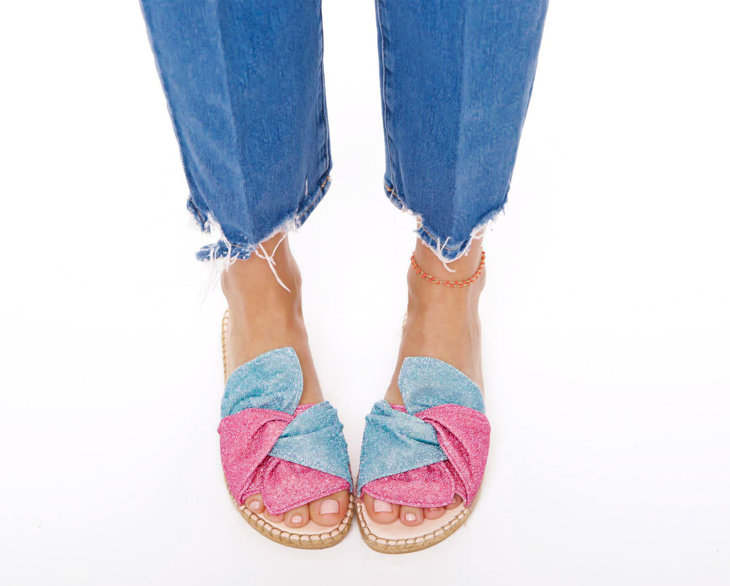 Flat Sandals with Knot - Los Angeles - Rose & Sky Blue